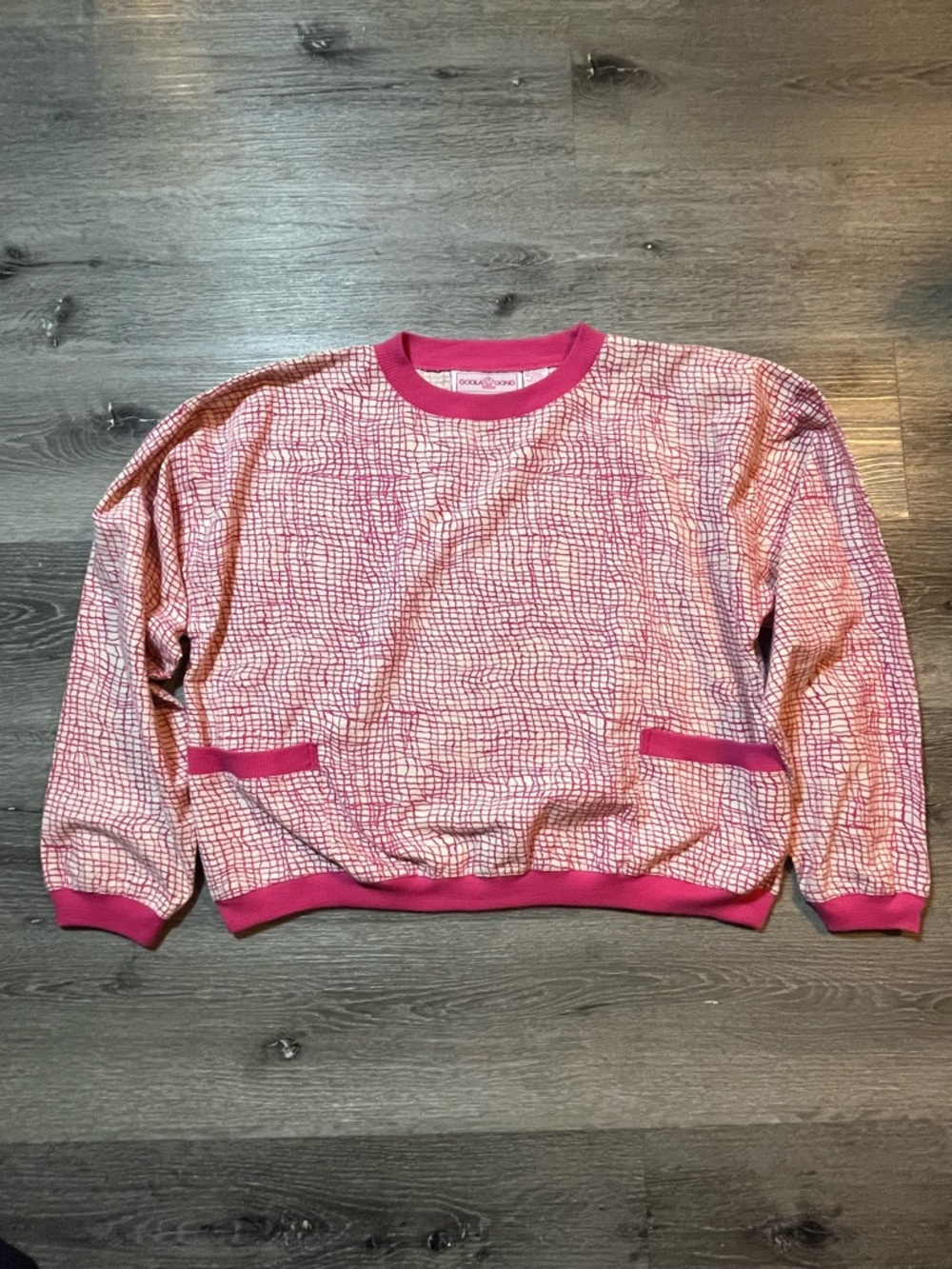 Vintage 80s Goola Gong Pink Abstract Crewneck Lightweight Pullover Shirt Large